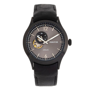 Heritor Automatic Antoine Semi-Skeleton Leather-Band Watch - Black/Charcoal - HERHR8508