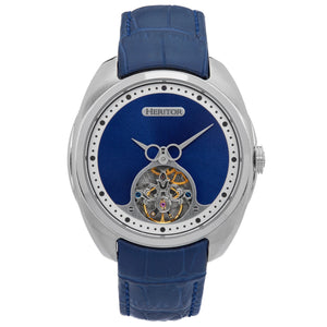 Heritor Automatic Roman Semi-Skeleton Leather-Band Watch - Silver/Navy - HERHS2202