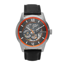 Load image into Gallery viewer, Heritor Automatic Jonas Leather-Band Skeleton Watch - Silver/Orange - HERHR9502
