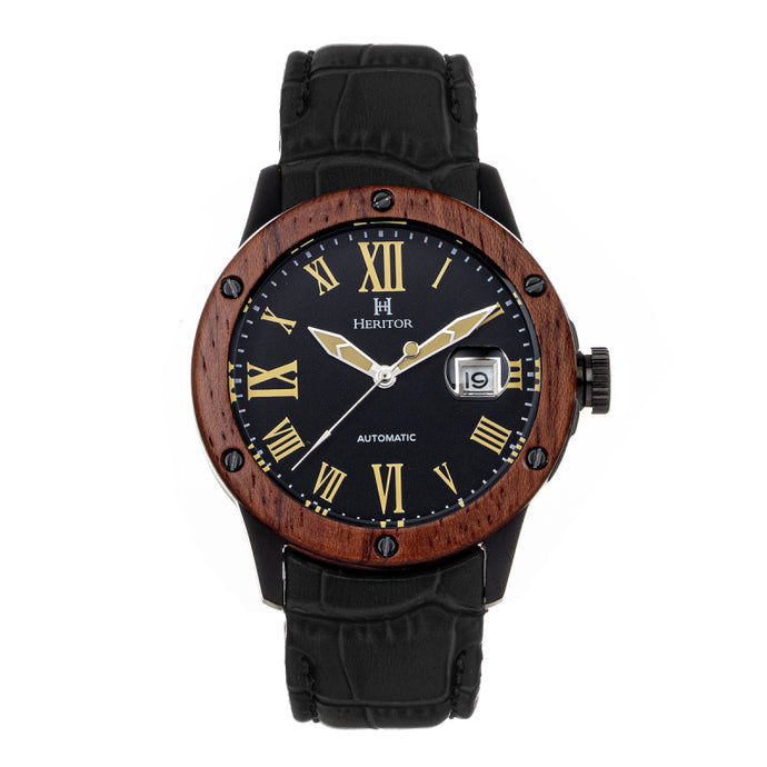 Heritor Automatic Everest Wooden Bezel Leather Band Watch /Date - HERHS1606
