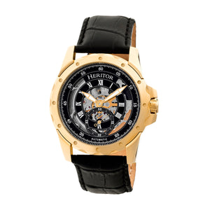 Heritor Automatic Armstrong Skeleton Leather-Band Watch - Gold/Black - HERHR3404
