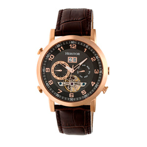 Heritor Automatic Edmond Leather-Band Watch w/Date - Rose Gold/Black - HERHR6205