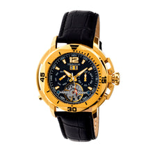 Load image into Gallery viewer, Heritor Automatic Lennon Semi-Skeleton Leather-Band Watch - Gold/Black - HERHR2804
