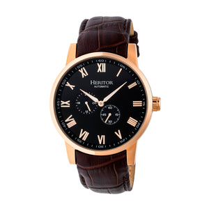 Heritor Automatic Romulus Leather-Band Watch - Rose Gold/Black - HERHR6406