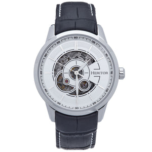 Heritor Automatic Davies Semi-Skeleton Leather-Band Watch - Silver/White - HERHS2501