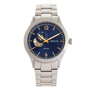 Heritor Automatic Antoine Semi-Skeleton Bracelet Watch - Silver/Blue - HERHR8503