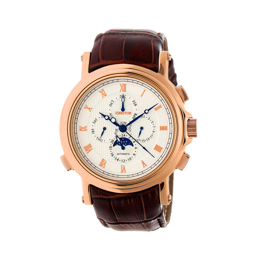 Heritor Automatic Kingsley Leather-Band Watch - Rose Gold/White - HERHR4804