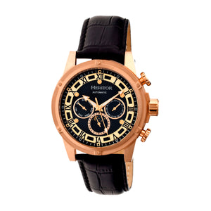 Heritor Automatic Kinser Leather-Band Watch w/Day/Date - Rose Gold/Black - HERHR2606