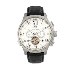 Heritor Automatic Hudson Semi-Skeleton Leather-Band Watch w/Day/Date