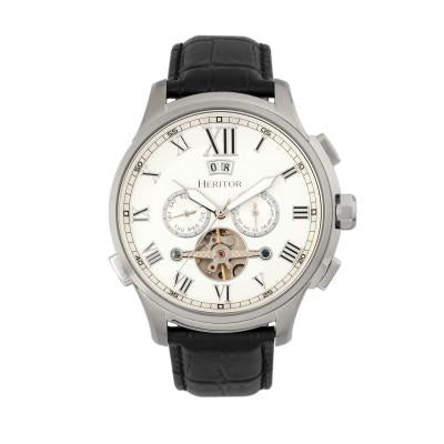 Heritor Automatic Hudson Semi-Skeleton Leather-Band Watch w/Day/Date - HERHR7501