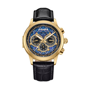 Heritor Automatic Apostle Leather Band Watch w/ Day-Date - Black/Gold - HERHS2704