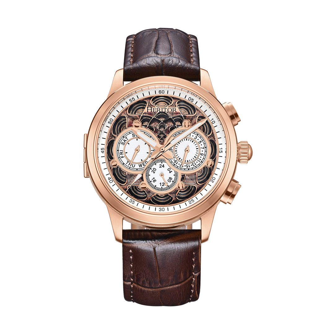 Heritor Automatic Apostle Leather Band Watch w/ Day-Date - Brown/Rose Gold - HERHS2705