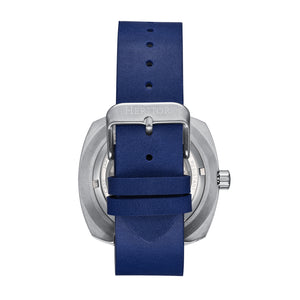 Heritor Automatic Davenport Engraved-Case Leather-Band Watch w/ Date - Silver/Blue - HERHS3202
