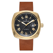 Load image into Gallery viewer, Heritor Automatic Davenport Engraved-Case Leather-Band Watch w/ Date - Gold/Brown - HERHS3203
