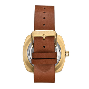 Heritor Automatic Davenport Engraved-Case Leather-Band Watch w/ Date - Gold/Brown - HERHS3203