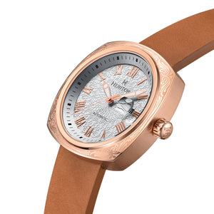 Heritor Automatic Davenport Engraved-Case Leather-Band Watch w/ Date - Rose Gold/Light Brown - HERHS3204