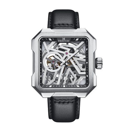 Heritor Automatic Campbell Leather-Band Skeleton Watch - Silver - HERHS3301