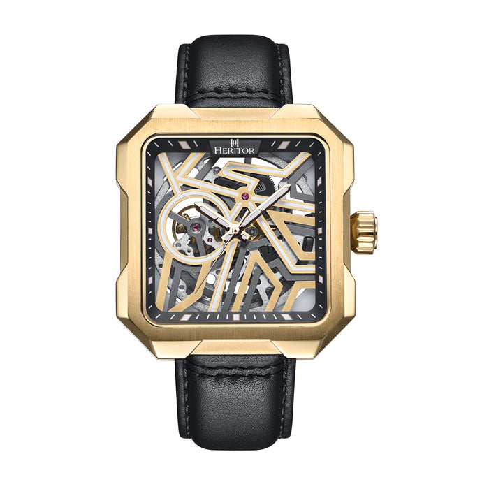 Heritor Automatic Campbell Leather-Band Skeleton Watch - HERHS3302
