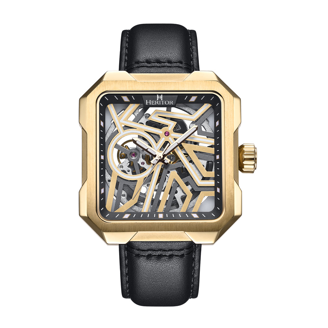 Heritor Automatic Campbell Leather-Band Skeleton Watch