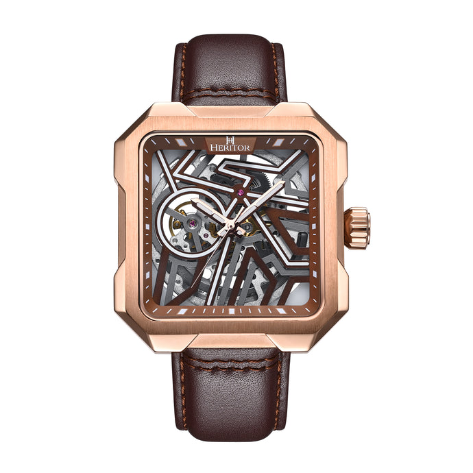 Heritor Automatic Campbell Leather-Band Skeleton Watch - HERHS3304