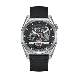 Heritor Automatic Amadeus Semi-Skeleton Leather-Band Watch - Silver/Black - HERHS3401