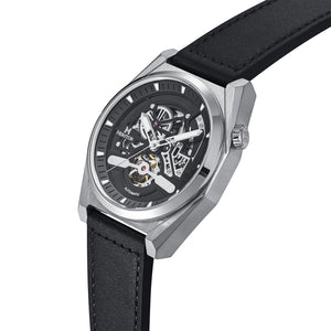 Heritor Automatic Amadeus Semi-Skeleton Leather-Band Watch - Silver/Black - HERHS3401