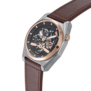 Heritor Automatic Amadeus Semi-Skeleton Leather-Band Watch - Rose Gold/Brown - HERHS3404