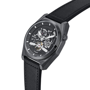 Heritor Automatic Amadeus Semi-Skeleton Leather-Band Watch - Black/Black - HERHS3405