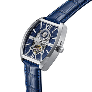 Heritor Automatic Masterson Semi-Skeleton Leather-Band Watch - Silver/Blue - HERHS3502
