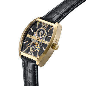 Heritor Automatic Masterson Semi-Skeleton Leather-Band Watch - Gold/Black - HERHS3503