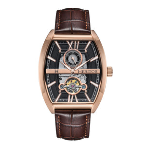 Heritor Automatic Masterson Semi-Skeleton Leather-Band Watch - Rose Gold/Brown - HERHS3504