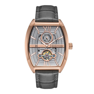 Heritor Automatic Masterson Semi-Skeleton Leather-Band Watch - Rose Gold/Grey - HERHS3505