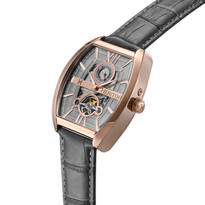 Heritor Automatic Masterson Semi-Skeleton Leather-Band Watch - Rose Gold/Grey - HERHS3505