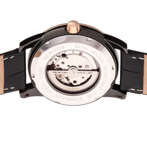 Heritor Automatic Davidson Semi-Skeleton Leather-Band Watch - Rose Gold/Black - HERHR8006