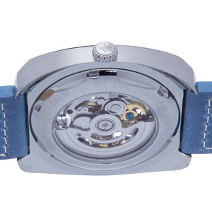 Heritor Automatic Gatling Skeletonized Leather-Band Watch - Silver/Navy - HERHS2301