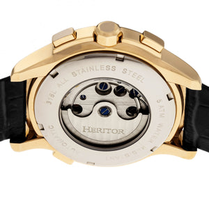 Heritor Automatic Hudson Semi-Skeleton Leather-Band Watch w/Day/Date - Black/Gold - HERHR7503