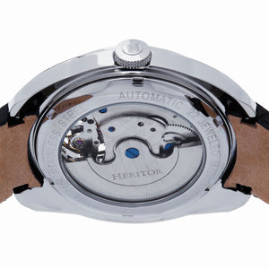 Heritor Automatic Roman Semi-Skeleton Leather-Band Watch - Silver/Black - HERHS2201