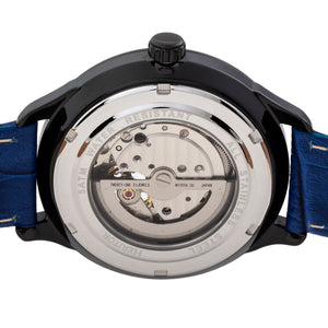 Heritor Automatic Harding Semi-Skeleton Leather-Band Watch - Black/Blue - HERHR9005