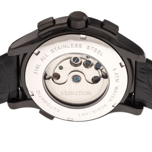 Heritor Automatic Hudson Semi-Skeleton Leather-Band Watch w/Day/Date - Black - HERHR7505