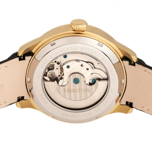 Heritor Automatic Gregory Semi-Skeleton Leather-Band Watch - Gold/Black - HERHR8104