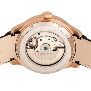 Heritor Automatic Gregory Semi-Skeleton Leather-Band Watch - Rose Gold/Black - HERHR8105
